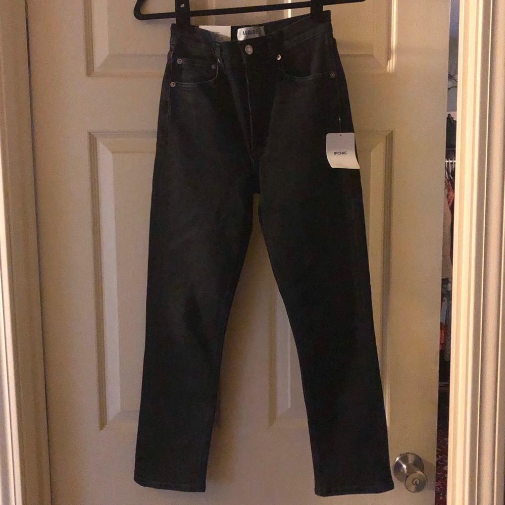 Agolde Riley High Rise Straight Jean Black Pepper - Picture 3 of 7